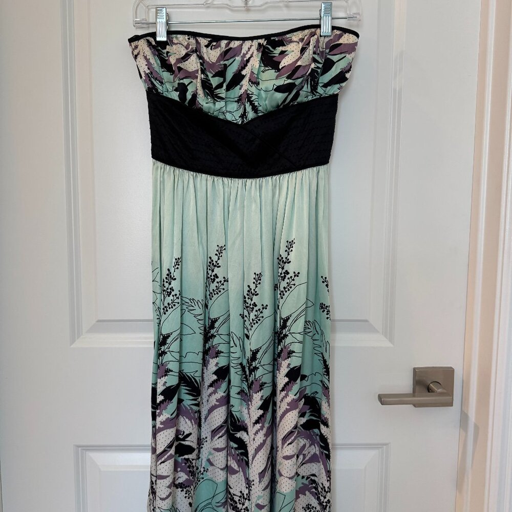 Silk printed strapless dress